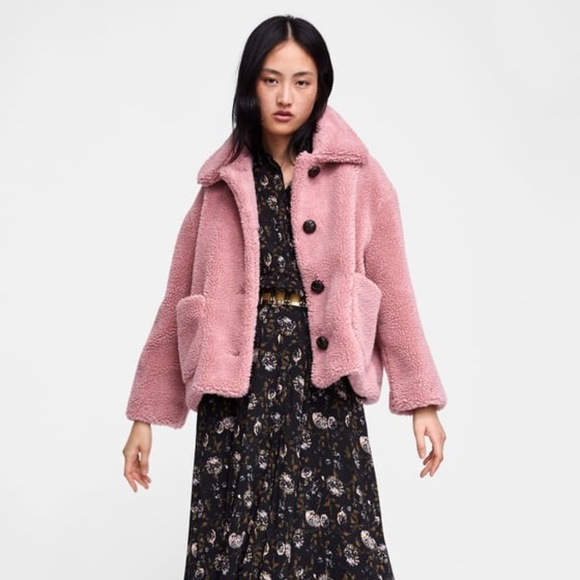 zara pink fleece jacket